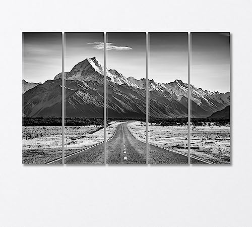 Road Leading Towards a Large Snow Capped Mountain Canvas Print 3 Panels / 36x24 inches