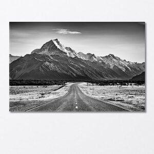 Road Leading Towards a Large Snow Capped Mountain Canvas Print 3 Panels / 36x24 inches