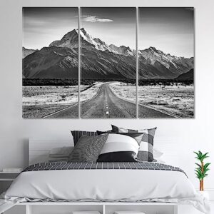 Road Leading Towards a Large Snow Capped Mountain Canvas Print 3 Panels / 36x24 inches