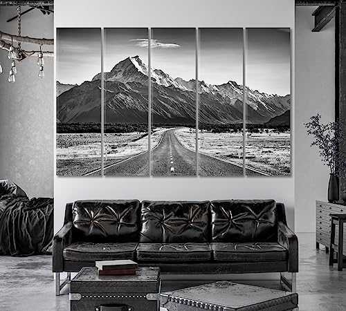 Road Leading Towards a Large Snow Capped Mountain Canvas Print 3 Panels / 36x24 inches