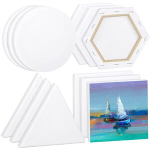 Aodaer 12 Pieces Stretched Canvas Blank Painting Canvas 6 Inch Panel Artist White Canvas Boards Triangle Square Hexagon Round Shape Canvas Frame for Acrylic Pouring Oil Painting