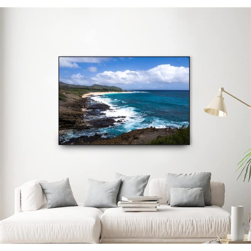 Giant Art Canvas 36x24 Oahu Rocky Shores II Framed in Multi-Color