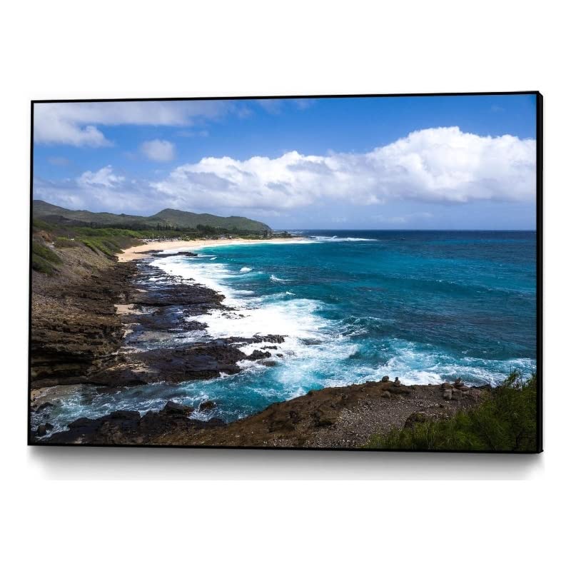 Giant Art Canvas 36x24 Oahu Rocky Shores II Framed in Multi-Color