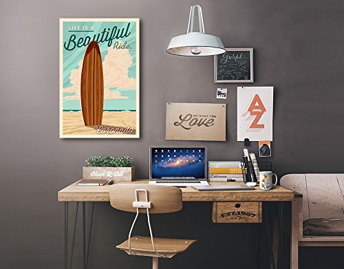 Coronado, California, Surfboard Letterpress, Life is a Beautiful Ride, (24x36 Wrapped Canvas, Wall Decor, Artwork)