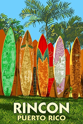 Lantern Press Rincon, Puerto Rico, Surfboard Fence, (24x36 Wrapped Canvas, Wall Decor, Artwork)