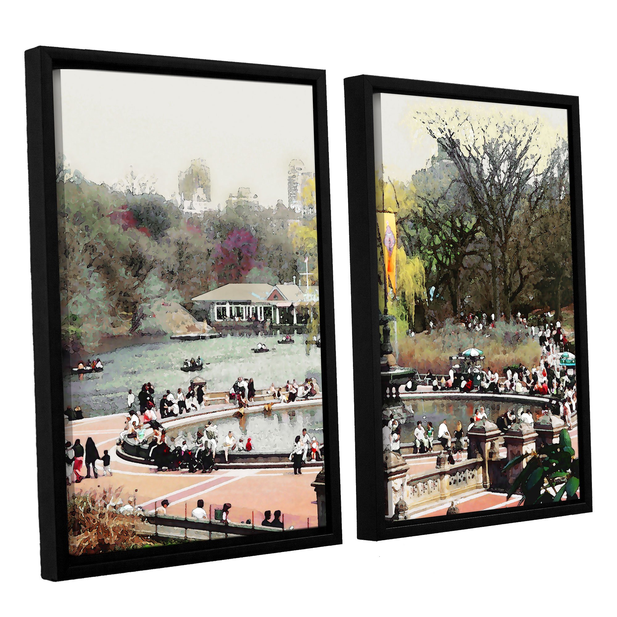 ArtWall 2 Piece "Linda Parker's Bethesda Fountain" Floater Framed Canvas Artwork, 24" x 36"