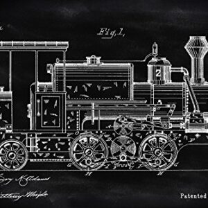 Lantern Press Blackboard Patent, Locomotive, (24x36 Wrapped Canvas, Wall Decor, Artwork)