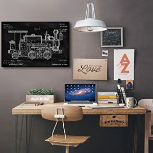 Lantern Press Blackboard Patent, Locomotive, (24x36 Wrapped Canvas, Wall Decor, Artwork)