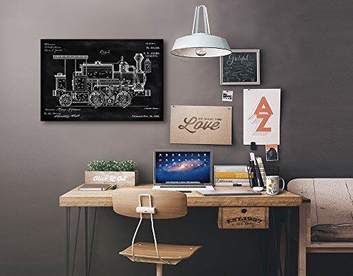 Lantern Press Blackboard Patent, Locomotive, (24x36 Wrapped Canvas, Wall Decor, Artwork)