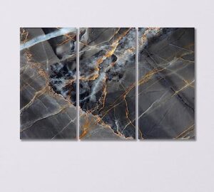 yellow and dark gray marble canvas print 3 panels / 36x24 inches