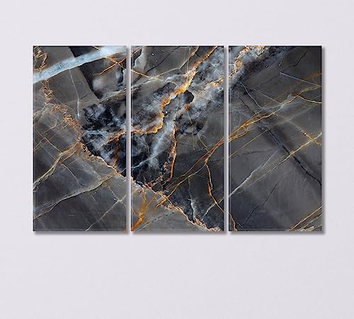 Yellow and Dark Gray Marble Canvas Print 3 Panels / 36x24 inches