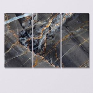 Yellow and Dark Gray Marble Canvas Print 3 Panels / 36x24 inches