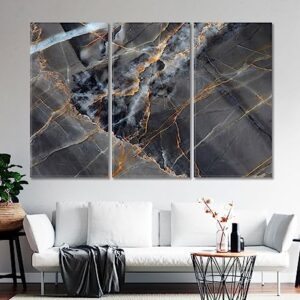 Yellow and Dark Gray Marble Canvas Print 3 Panels / 36x24 inches