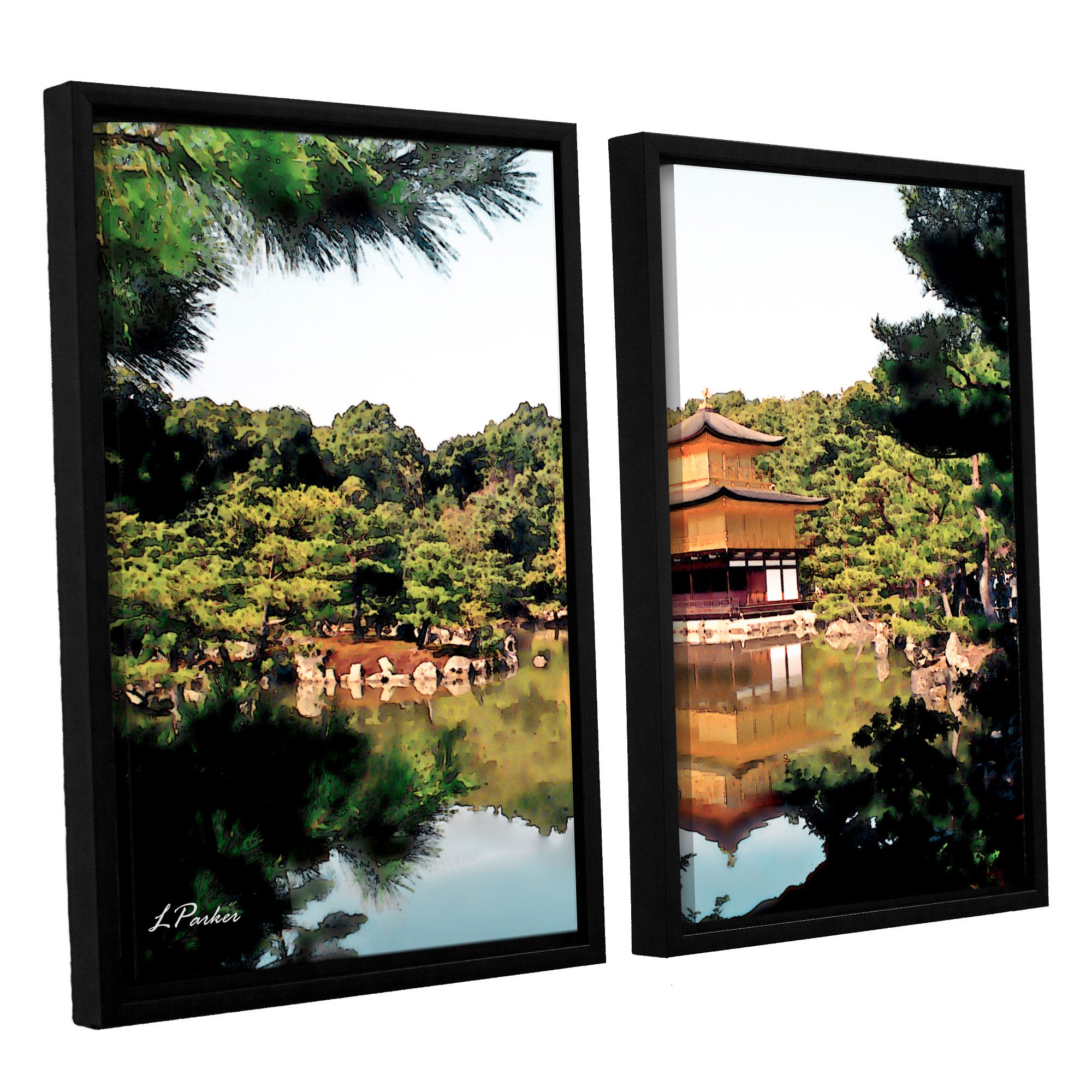 ArtWall 2 Piece "Linda Parker's Kinkakuji" Floater Framed Canvas Artwork, 24" x 36"