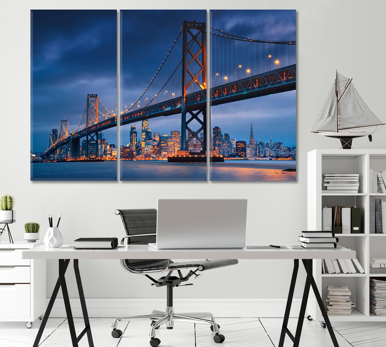 Downtown San Francisco with Oakland Bridge USA Canvas Print 1 Panel / 36x24 inches