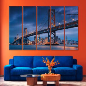 Downtown San Francisco with Oakland Bridge USA Canvas Print 1 Panel / 36x24 inches