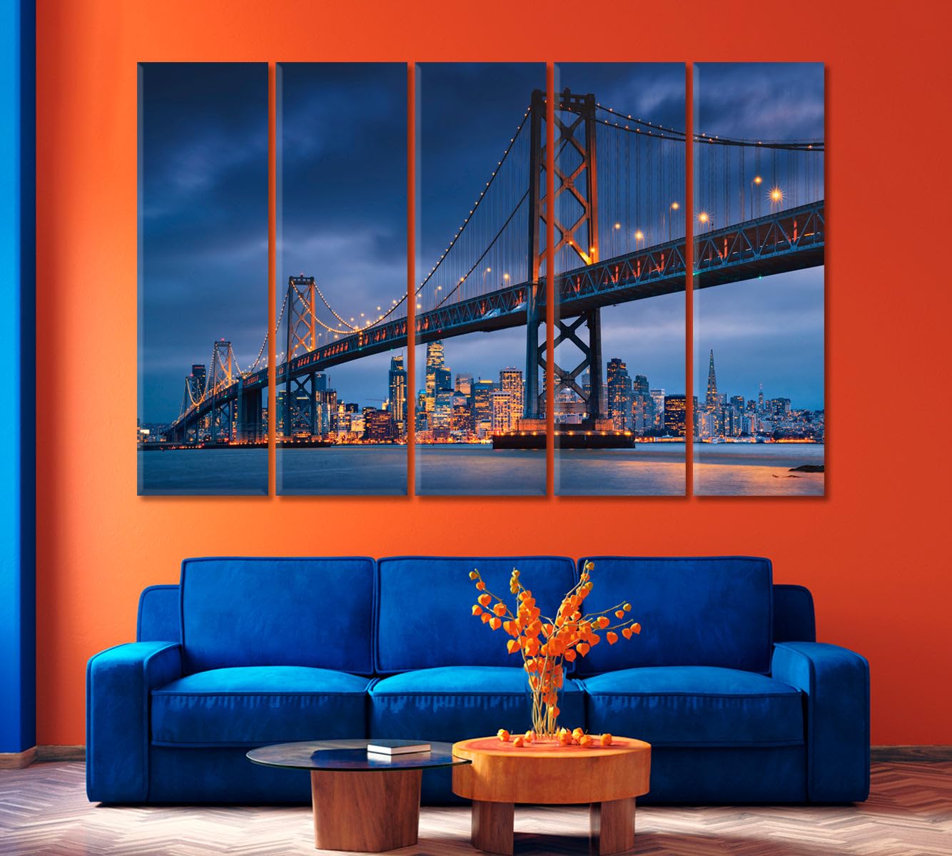 Downtown San Francisco with Oakland Bridge USA Canvas Print 1 Panel / 36x24 inches