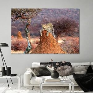 Leopard on a Termite Hill Namibia Africa Canvas Print 1 Panel / 36x24 inches