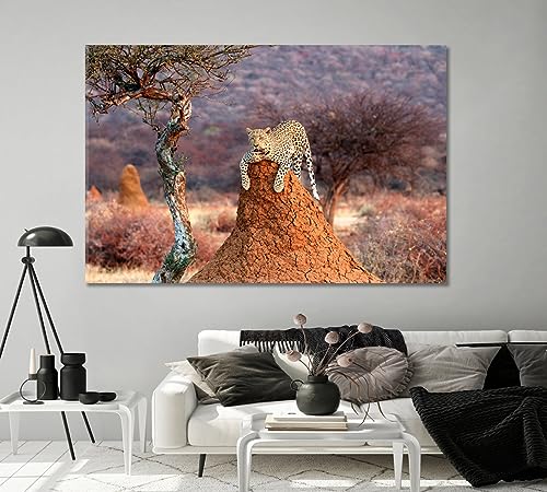 Leopard on a Termite Hill Namibia Africa Canvas Print 1 Panel / 36x24 inches