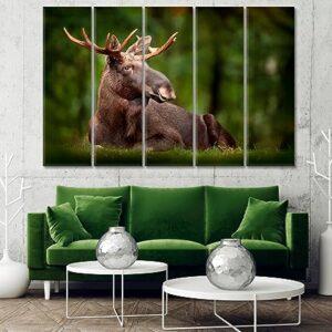 American Moose in Natural Habitat Canvas Print 5 Panels / 36x24 inches