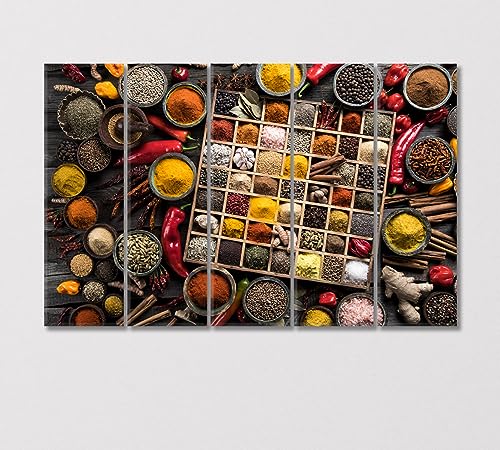 Variety of Spices and Herbs Canvas Print 5 Panels / 36x24 inches