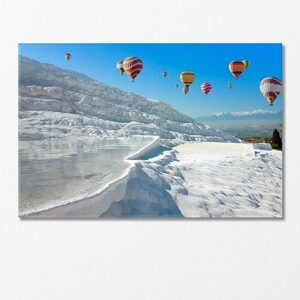 Balloons Over the Thermal Springs of Pamukkale Canvas Print 1 Panel / 36x24 inches