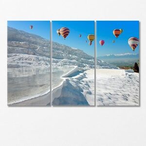 Balloons Over the Thermal Springs of Pamukkale Canvas Print 1 Panel / 36x24 inches