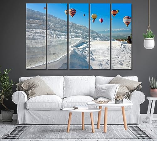 Balloons Over the Thermal Springs of Pamukkale Canvas Print 1 Panel / 36x24 inches