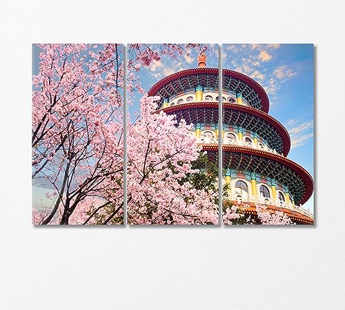 Tianyuan Temple with Sakura Blossom Taiwan Canvas Print 1 Panel / 36x24 inches