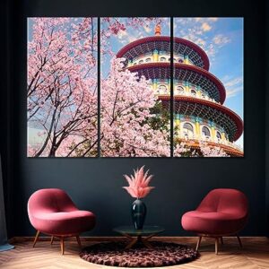 Tianyuan Temple with Sakura Blossom Taiwan Canvas Print 1 Panel / 36x24 inches