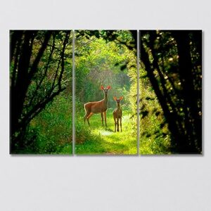 White Tailed Deer with a Fawn in the Forest Canvas Print 1 Panel / 36x24 inches