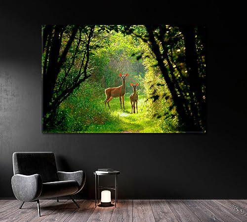 White Tailed Deer with a Fawn in the Forest Canvas Print 1 Panel / 36x24 inches