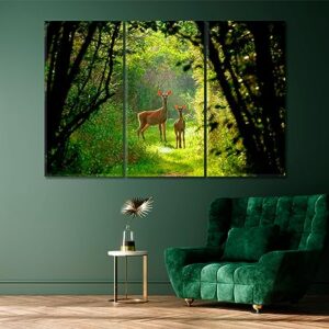 White Tailed Deer with a Fawn in the Forest Canvas Print 1 Panel / 36x24 inches