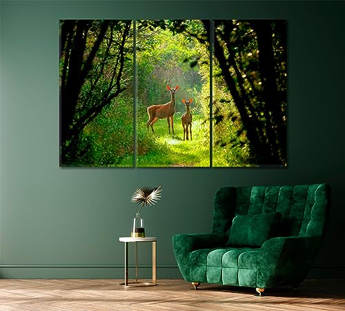 White Tailed Deer with a Fawn in the Forest Canvas Print 1 Panel / 36x24 inches