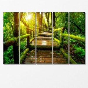 Old Wooden Bridge in Doi Inthanon National Park Thailand Canvas Print 3 Panels / 36x24 inches