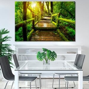 Old Wooden Bridge in Doi Inthanon National Park Thailand Canvas Print 3 Panels / 36x24 inches