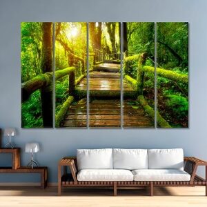 Old Wooden Bridge in Doi Inthanon National Park Thailand Canvas Print 3 Panels / 36x24 inches