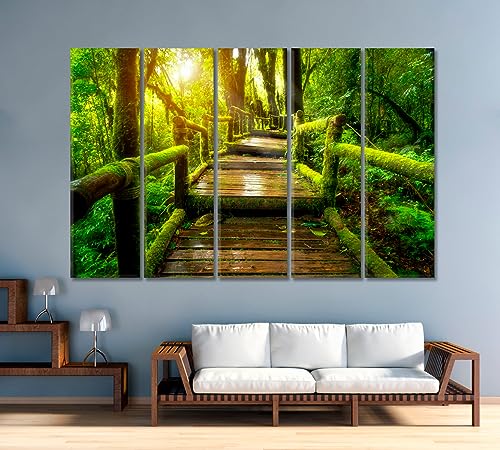 Old Wooden Bridge in Doi Inthanon National Park Thailand Canvas Print 3 Panels / 36x24 inches