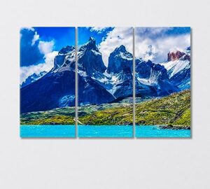 three granite mountains in torres del paine national park patagonia canvas print 3 panels / 36x24 inches