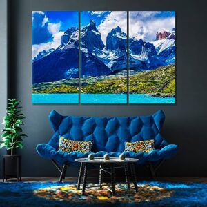 Three Granite Mountains in Torres del Paine National Park Patagonia Canvas Print 3 Panels / 36x24 inches