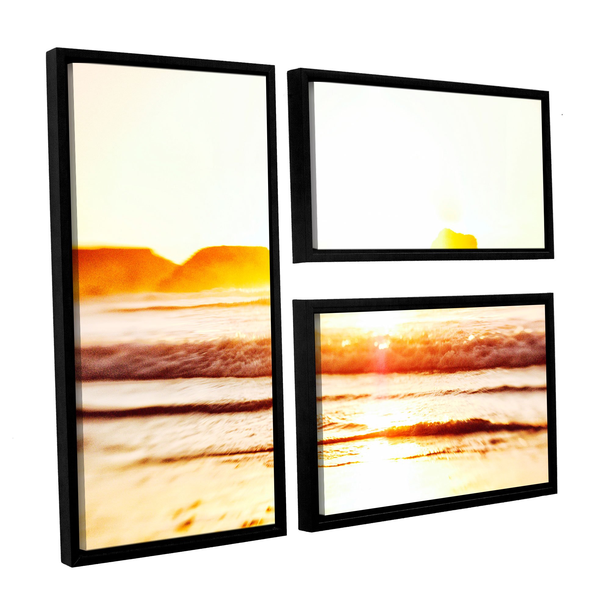 ArtWall 3 Piece Elana Ray's Sunset on the Sea Flag Set Floater Framed Canvas, 24 x 36", Multicolor
