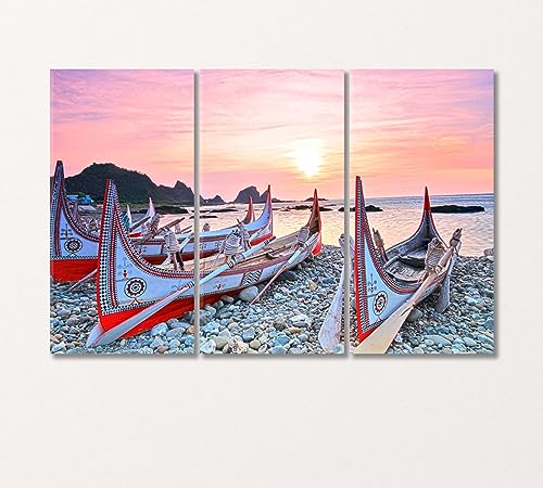 Canoe on the Sea Coast Thailand Canvas Print 3 Panels / 36x24 inches