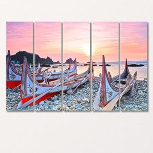 Canoe on the Sea Coast Thailand Canvas Print 3 Panels / 36x24 inches