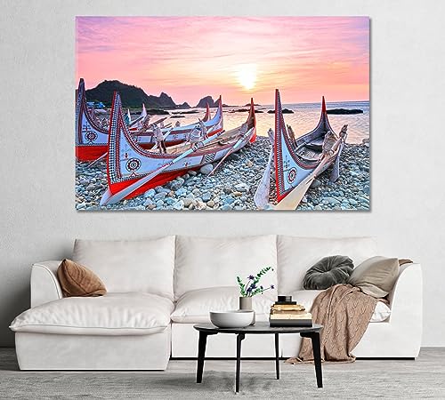 Canoe on the Sea Coast Thailand Canvas Print 3 Panels / 36x24 inches