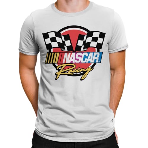 NASCAR Checkered Racing Flag Men's and Women's Short Sleeve T-Shirt (White, Large)
