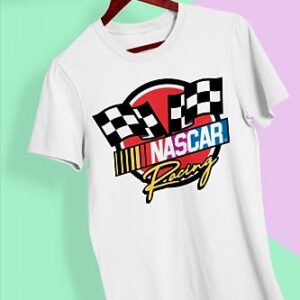 NASCAR Checkered Racing Flag Men's and Women's Short Sleeve T-Shirt (White, Large)