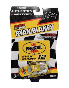autographed 2022 ryan blaney #12 pennzoil racing (next gen mustang) team penske signed wave 9 nascar authentics collectible 1/64 scale diecast car with coa