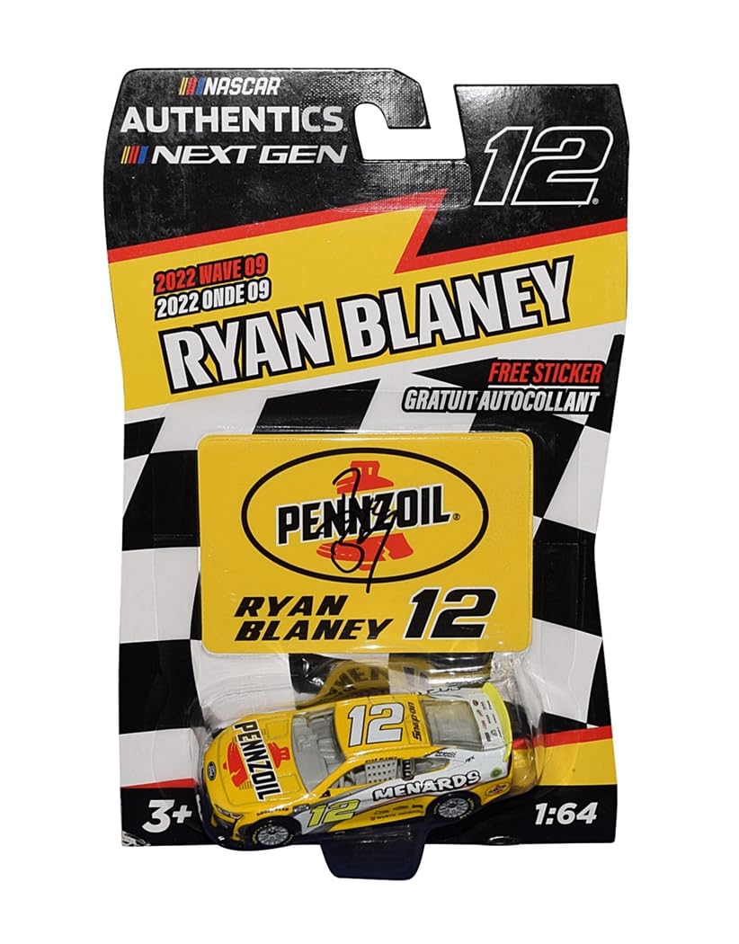 AUTOGRAPHED 2022 Ryan Blaney #12 Pennzoil Racing (Next Gen Mustang) Team Penske Signed Wave 9 NASCAR Authentics Collectible 1/64 Scale Diecast Car with COA