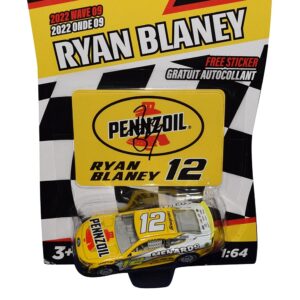 AUTOGRAPHED 2022 Ryan Blaney #12 Pennzoil Racing (Next Gen Mustang) Team Penske Signed Wave 9 NASCAR Authentics Collectible 1/64 Scale Diecast Car with COA