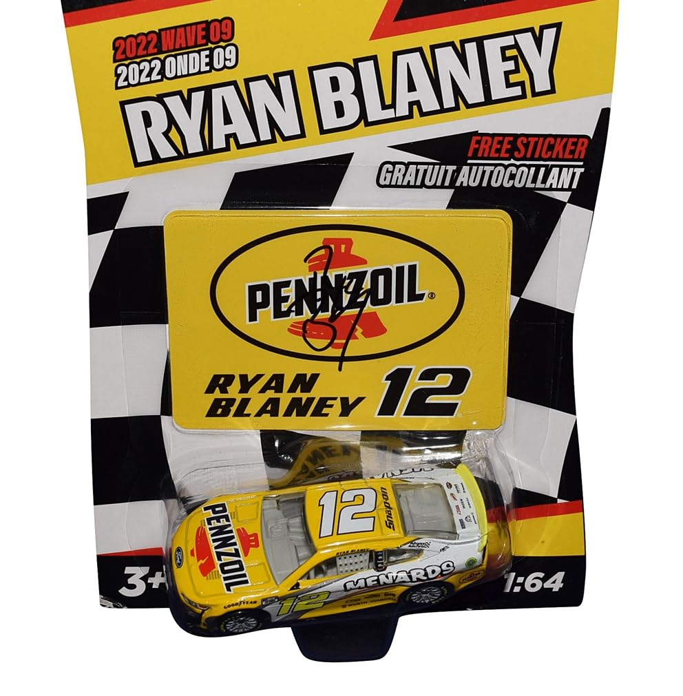 AUTOGRAPHED 2022 Ryan Blaney #12 Pennzoil Racing (Next Gen Mustang) Team Penske Signed Wave 9 NASCAR Authentics Collectible 1/64 Scale Diecast Car with COA